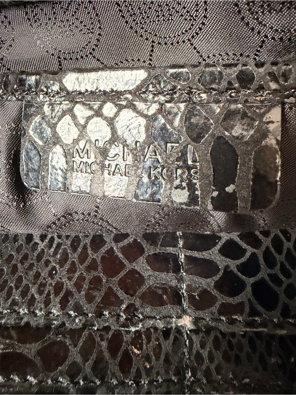 Michael Kors Black Embossed Snakeskin Clutch with Metallic Trim - Picture 7 of 11